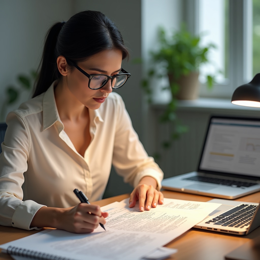 Person reviewing regulatory documents for renewable energy projects